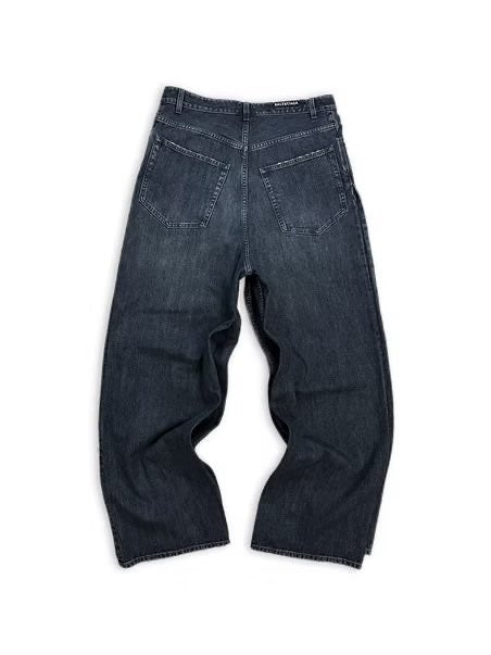 AW23 Balenciaga Double Layered Washed Blue Wide Cut Denim