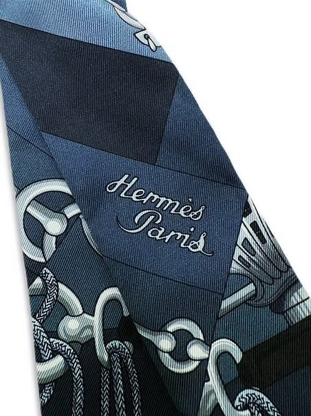 Hermes 'Cliquetis' Twilly Navy Blue Scarf